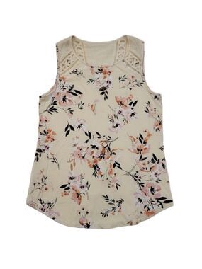 Daniel Rainn Petite XS Lace Tank Top | Sleeveless Floral Sheer Detail Blouse